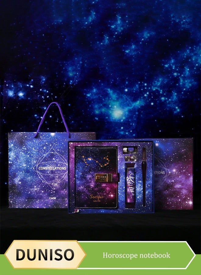 DUNISO Notebook A5 With Lock, Scorpio Starry Sky Refillable Password Noteook, Constellation Writing Diary for Girls Ladies Children constellation Gifts (7.76 x 5.35 inches) - Image 1