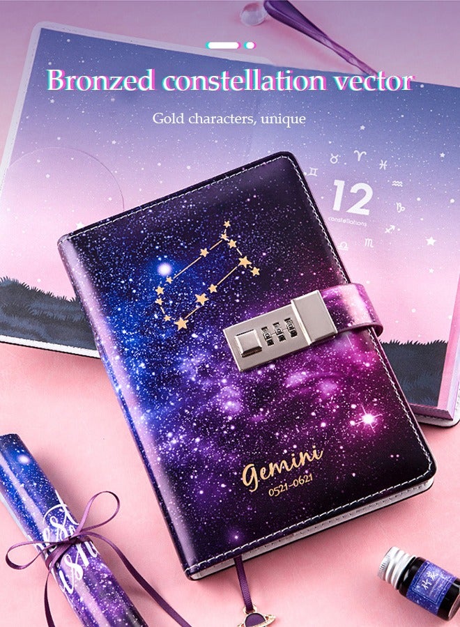 DUNISO Notebook A5 With Lock, Scorpio Starry Sky Refillable Password Noteook, Constellation Writing Diary for Girls Ladies Children constellation Gifts (7.76 x 5.35 inches) - Image 4