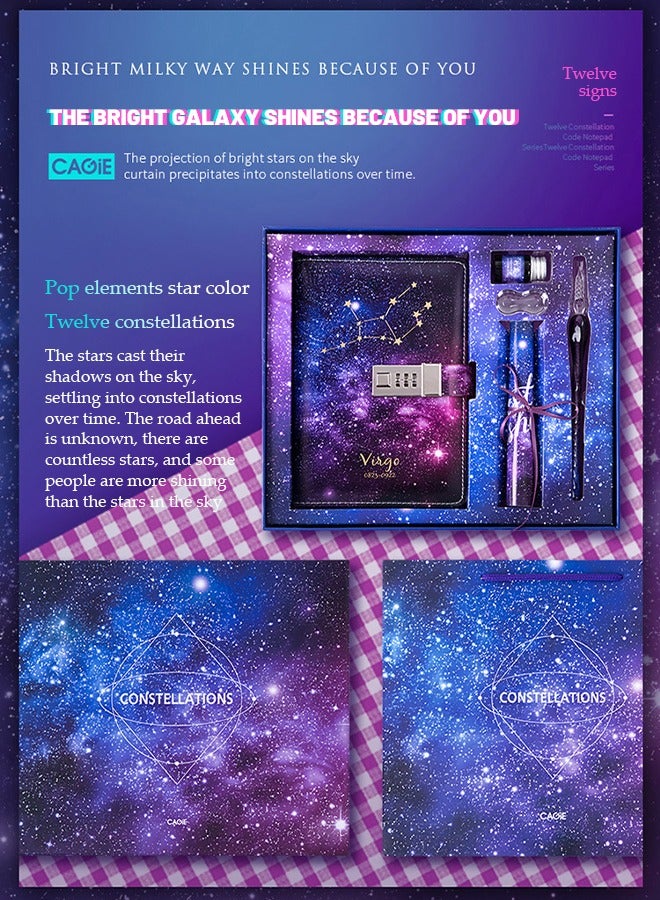 DUNISO Notebook A5 With Lock, Scorpio Starry Sky Refillable Password Noteook, Constellation Writing Diary for Girls Ladies Children constellation Gifts (7.76 x 5.35 inches) - Image 3