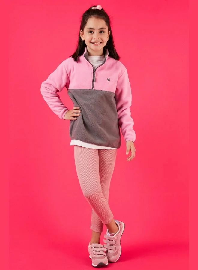 Lela Lela Soft Texture Half Zipper Color Block Stand Collar Polar Unisex Child POLAR 5905004