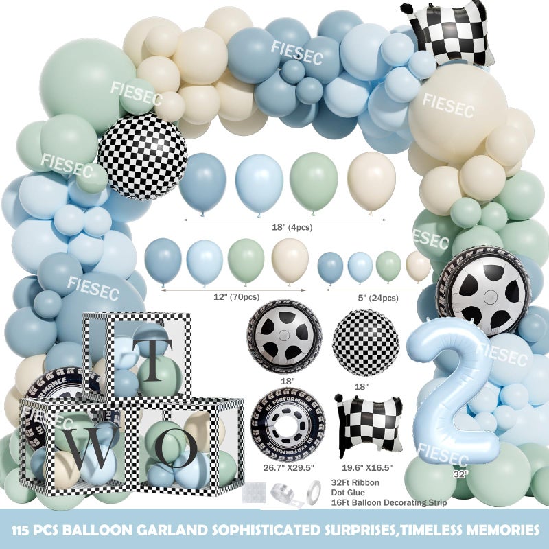 Fiesec Two Fast Birthday Decorations for Boys â€“ 138 PCs Race Car 2nd Birthday Party Supplies with Backdrop Banner Balloon Garland Tablecloth Boxes Cake Topper Cupcake Toppers Poster Crown - Image 3