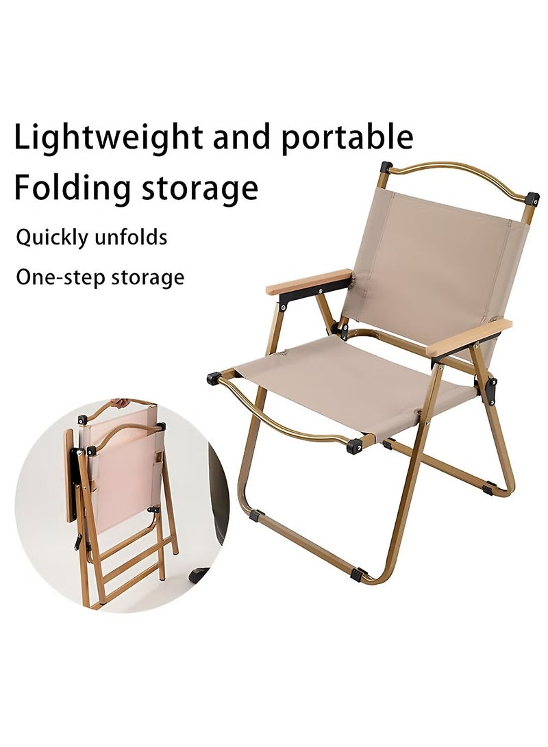 M-Smart 2-Piece Folding Camping Chair with Armrests, Lightweight Portable Trekking Chair with Metal Frame for Home Garden Camping and Beach - Beige - Image 3