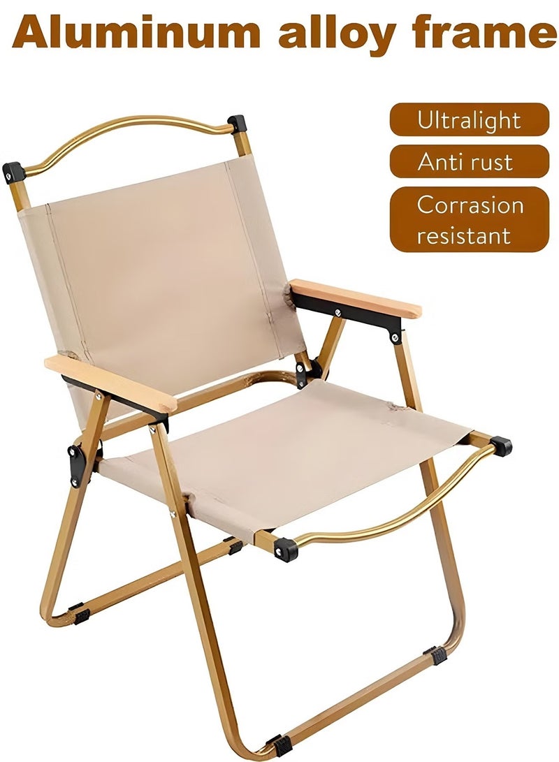 M-Smart 2-Piece Folding Camping Chair with Armrests, Lightweight Portable Trekking Chair with Metal Frame for Home Garden Camping and Beach - Beige - Image 5