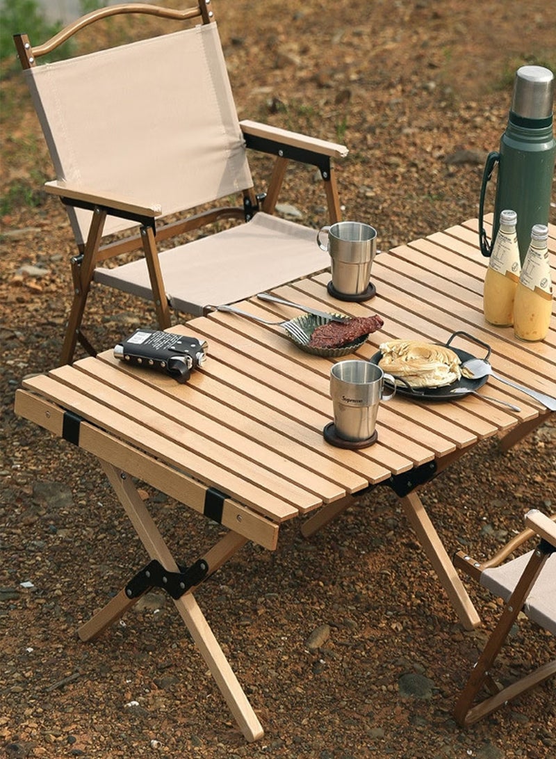 M-Smart 2-Piece Folding Camping Chair with Armrests, Lightweight Portable Trekking Chair with Metal Frame for Home Garden Camping and Beach - Beige - Image 2