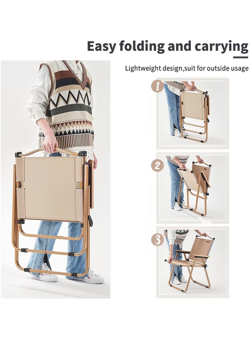 M-Smart 2-Piece Folding Camping Chair with Armrests, Lightweight Portable Trekking Chair with Metal Frame for Home Garden Camping and Beach - Beige - Image 4