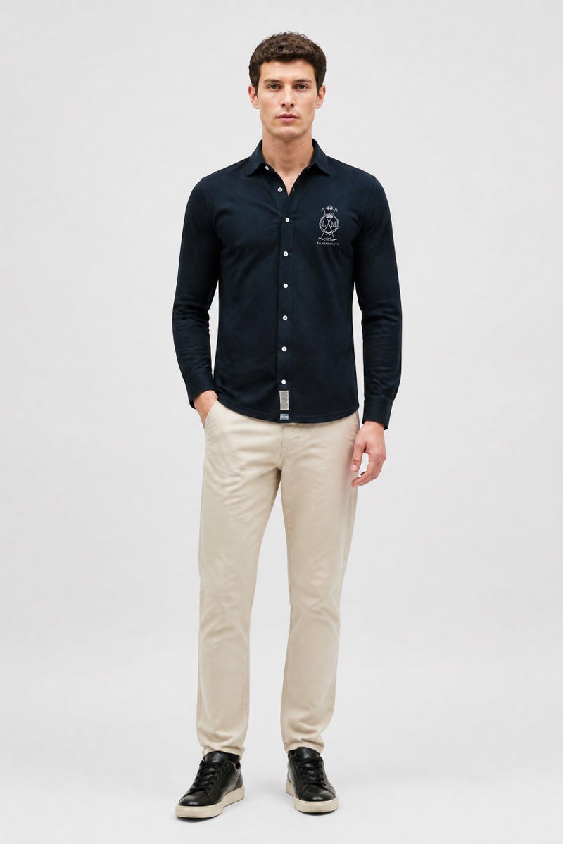 La Martina Men Regular Fit Embroidered Logo Long Sleeve Casual Shirt, Navy Blue - Image 2