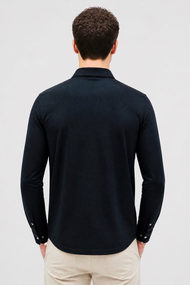 La Martina Men Regular Fit Embroidered Logo Long Sleeve Casual Shirt, Navy Blue - Image 3