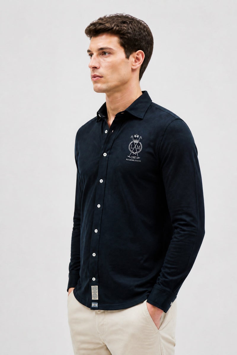 La Martina Men Regular Fit Embroidered Logo Long Sleeve Casual Shirt, Navy Blue - Image 4