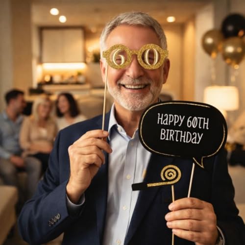 Wanna Party 60th Birthday Photo Props - 20 Pieces (Black) - Image 2