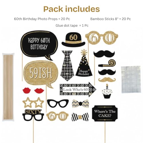 Wanna Party 60th Birthday Photo Props - 20 Pieces (Black) - Image 5
