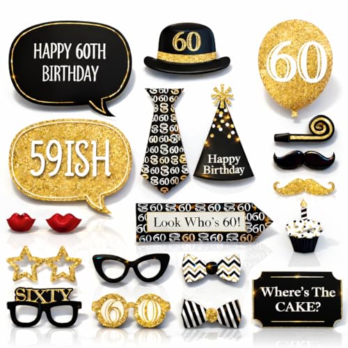 Wanna Party 60th Birthday Photo Props - 20 Pieces (Black) - Image 1