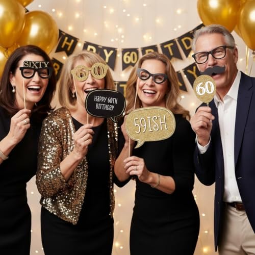 Wanna Party 60th Birthday Photo Props - 20 Pieces (Black) - Image 3