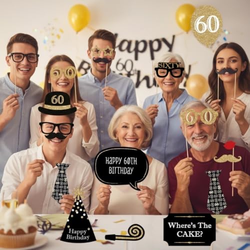 Wanna Party 60th Birthday Photo Props - 20 Pieces (Black) - Image 4