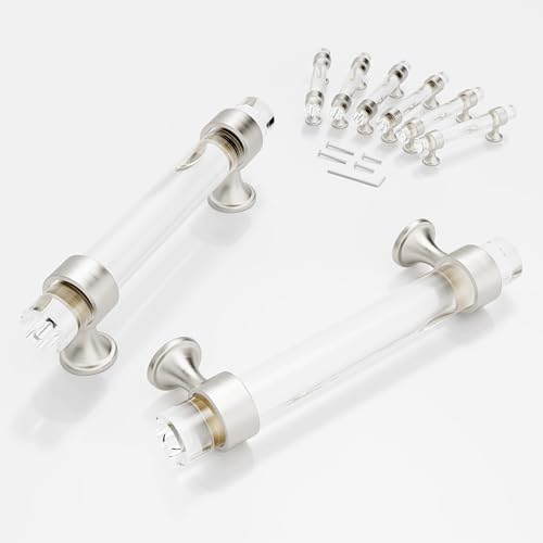 CEYMIO 6 Pack Cabinet Handles and Pulls for Cabinets and Drawers Kitchen Bathroom Bedroom Brushed Nickel Pull Door Handle Distance Glass Crystal Knobs 96mm - Image 1