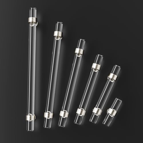 CEYMIO 6 Pack Cabinet Handles and Pulls for Cabinets and Drawers Kitchen Bathroom Bedroom Brushed Nickel Pull Door Handle Distance Glass Crystal Knobs 96mm - Image 3