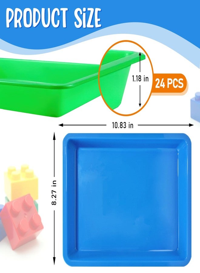 Slomg 24 Pcs Plastic Art Trays for Kids, 11 x 8 in Multicolor Activity Craft Trays Organizer for School Home Art and Crafts, Serving Tray for DIY Projects Painting Beads Jewelry Home Organizing Supply - Image 2