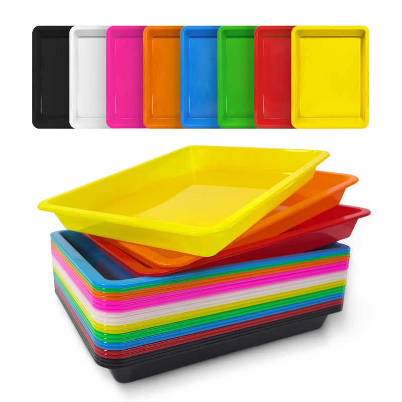 Slomg 24 Pcs Plastic Art Trays for Kids, 11 x 8 in Multicolor Activity Craft Trays Organizer for School Home Art and Crafts, Serving Tray for DIY Projects Painting Beads Jewelry Home Organizing Supply - Image 1