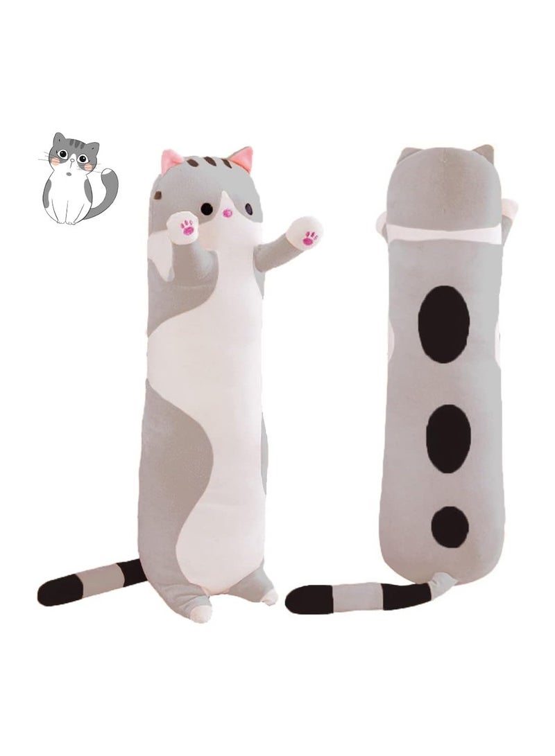 وسادة ناعمة على شكل قطة كرتونية مقاس 50 سم، مناسبة كهدية للأطفال والصديقات، رمادي - Image 1