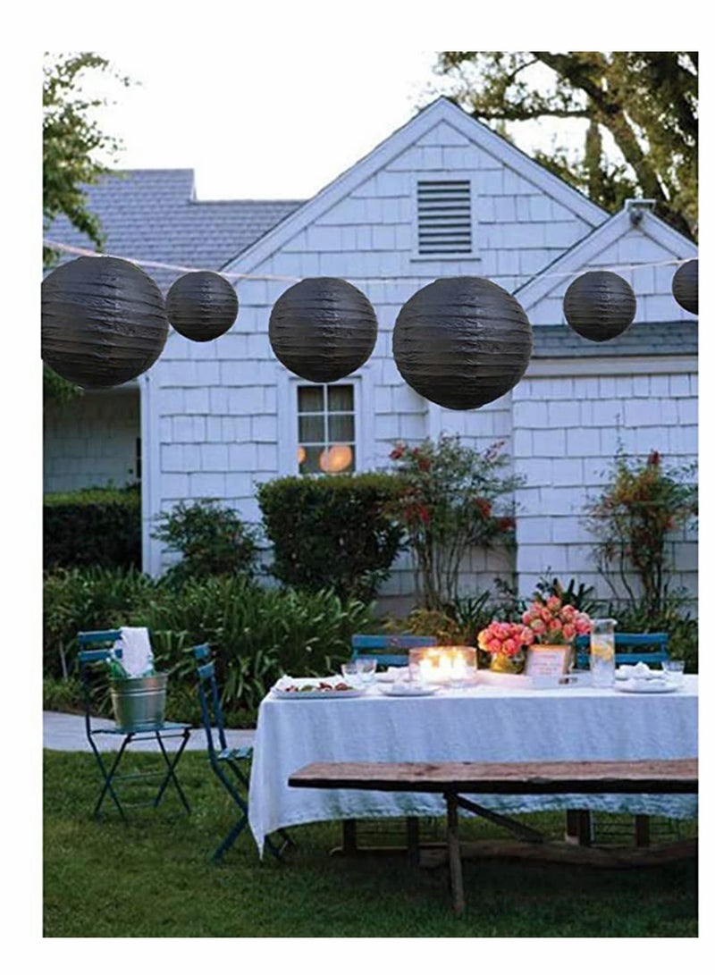 KASTWAVE 10Pcs Black Paper Lanterns Decorative Chinese/Japanese Hanging Round Foldable Lantern for Birthday Wedding  Bridal Shower Home Decor Party (Size of 4” 6” 8” 10”) - Image 4