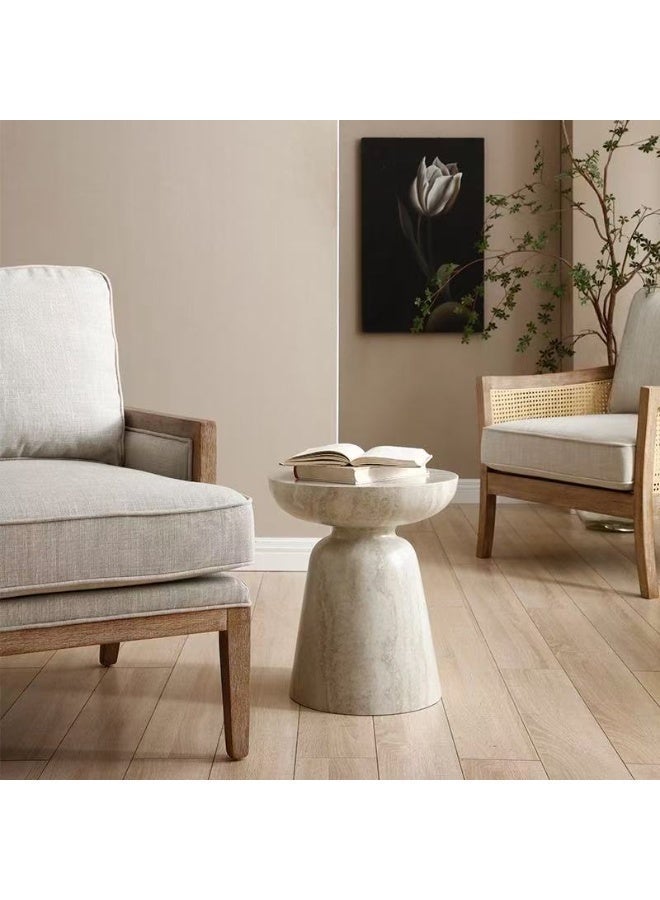 Morden Round Side Table Coffee table End table with Travertine Finish for living room - Image 3
