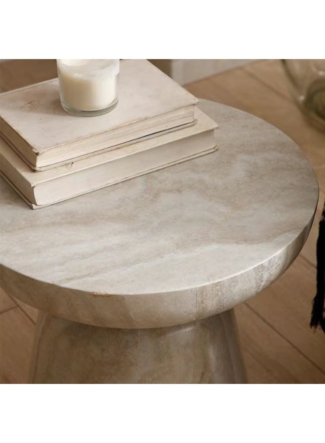 Morden Round Side Table Coffee table End table with Travertine Finish for living room - Image 4