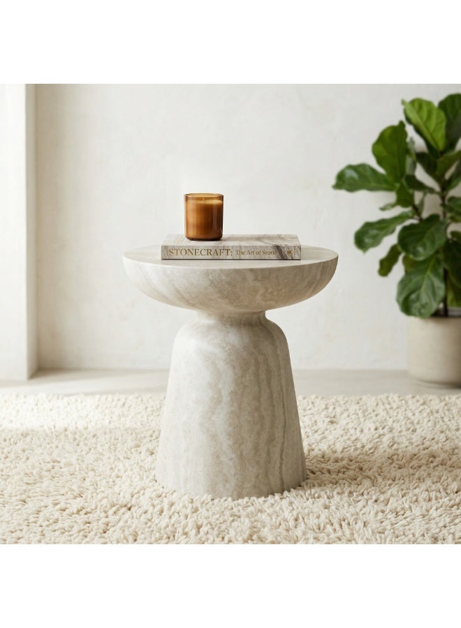 Morden Round Side Table Coffee table End table with Travertine Finish for living room - Image 1