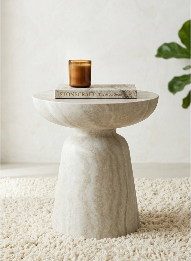 Aworesis Morden Round Side Table Coffee table End table Floor table with Travertine Finish for living room - Image 1