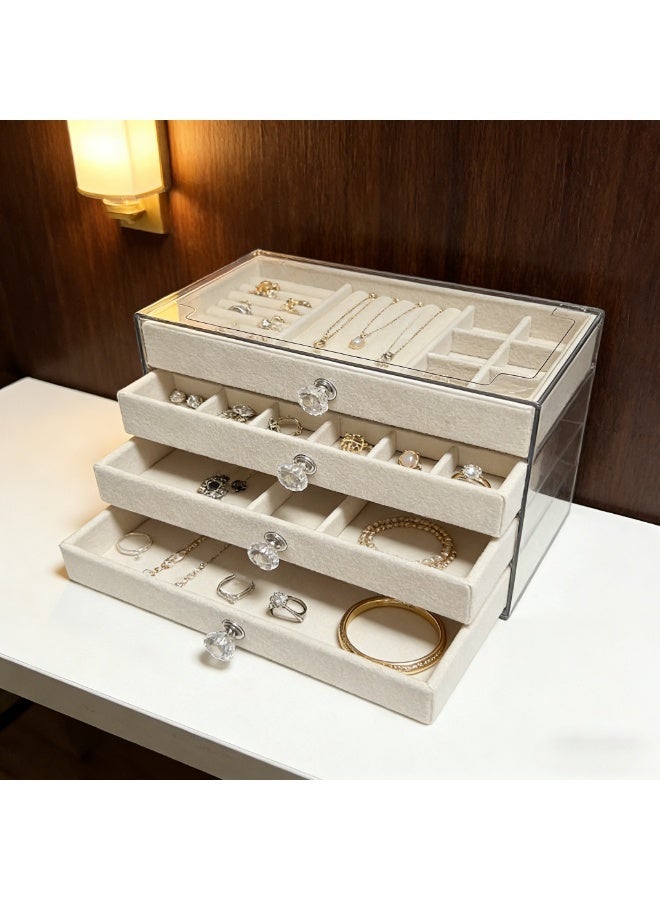 CKIKH five-drawer jewelry organizer, transparent jewelry organizer, crystal handle, velvet flannel surface, portable design, can store earrings, rings, necklaces, bracelets, watches, etc. - Image 4