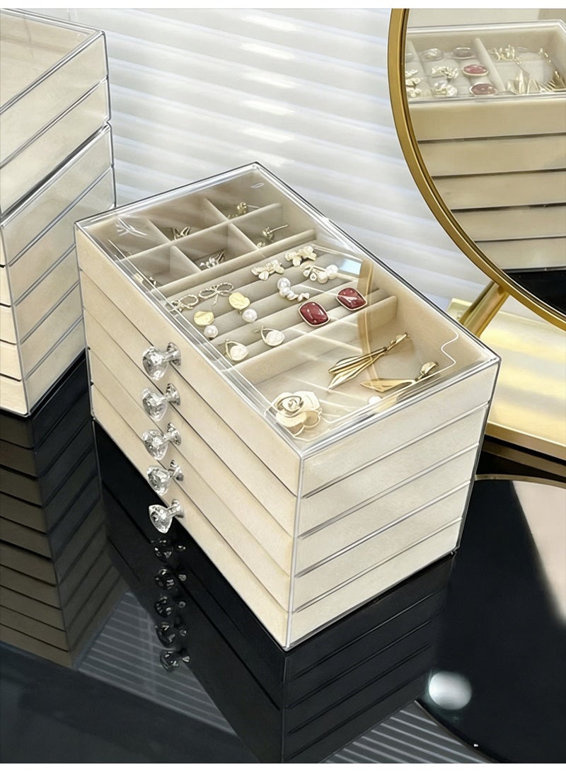 CKIKH five-drawer jewelry organizer, transparent jewelry organizer, crystal handle, velvet flannel surface, portable design, can store earrings, rings, necklaces, bracelets, watches, etc. - Image 5