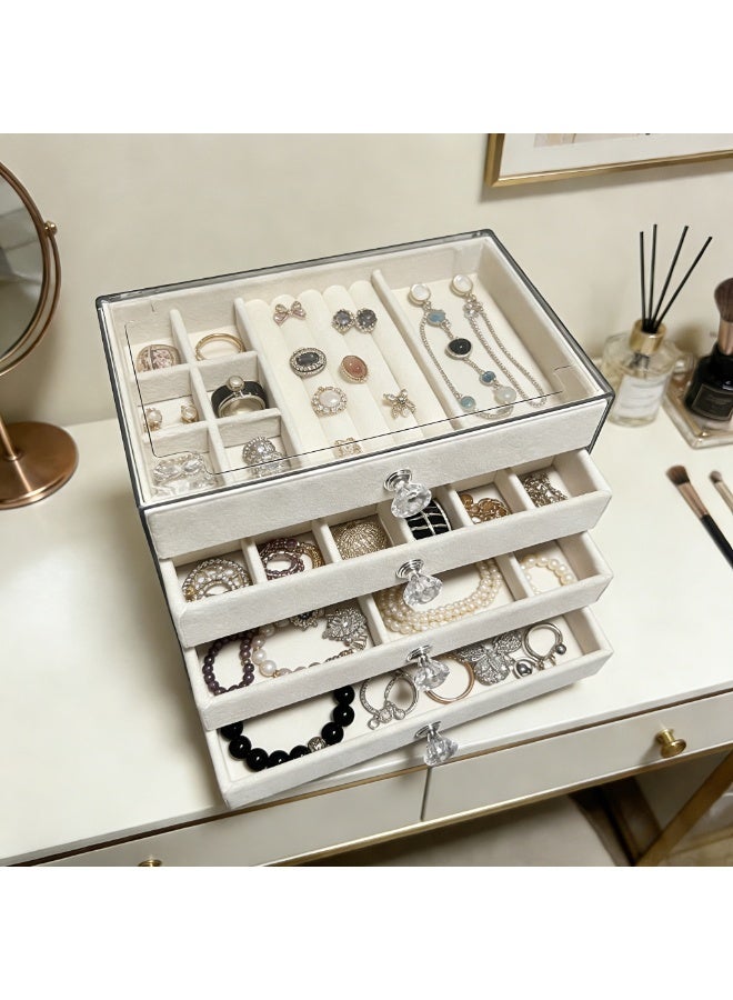 CKIKH five-drawer jewelry organizer, transparent jewelry organizer, crystal handle, velvet flannel surface, portable design, can store earrings, rings, necklaces, bracelets, watches, etc. - Image 3