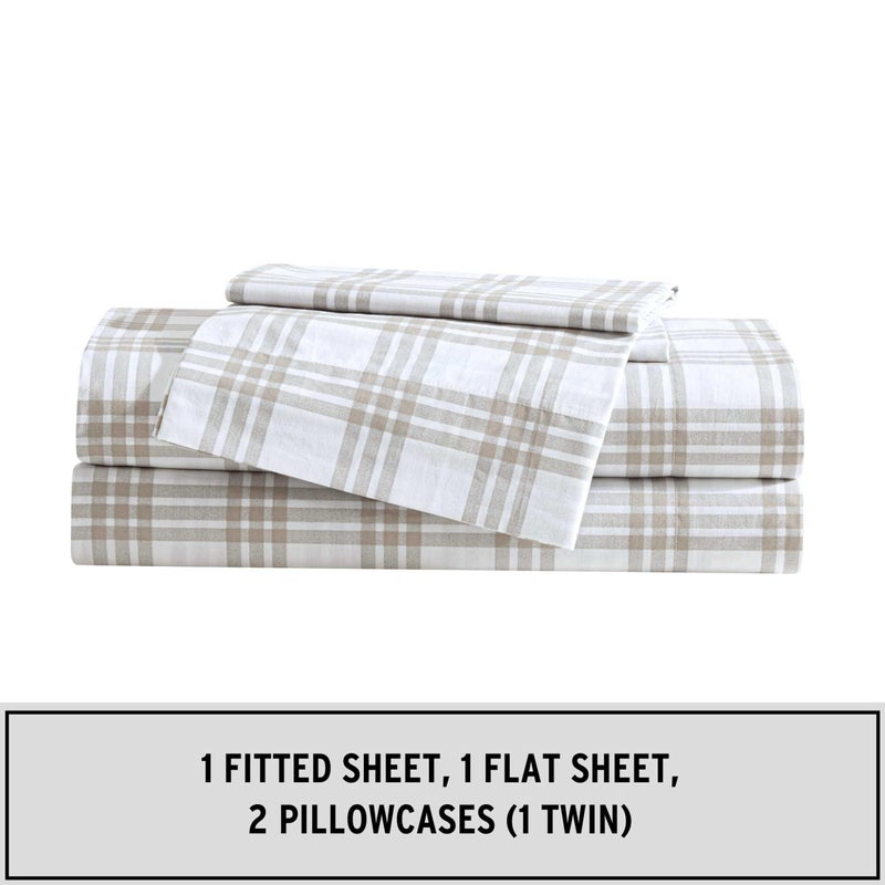 Eddie Bauer Eddie Bauer - King Sheet Set  Cotton Percale Bedding Set  Super Soft and Bedding Set  Oeko-Tex Certified (Basic Plaid Beige  King)  - Image 2