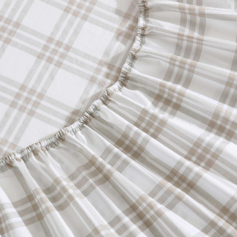 Eddie Bauer Eddie Bauer - King Sheet Set  Cotton Percale Bedding Set  Super Soft and Bedding Set  Oeko-Tex Certified (Basic Plaid Beige  King)  - Image 5