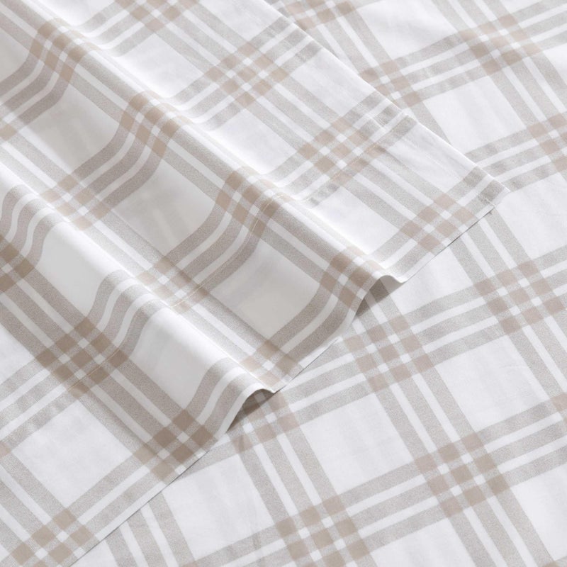 Eddie Bauer Eddie Bauer - King Sheet Set  Cotton Percale Bedding Set  Super Soft and Bedding Set  Oeko-Tex Certified (Basic Plaid Beige  King)  - Image 4