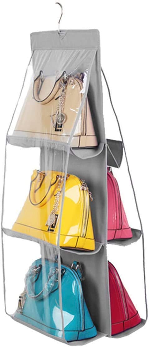 LOXBEE LOXBEE 6 Pockets Pouch Hanging Handbag Organizer Clear Purse Bag Collection Storage Holder Wardrobe Closet Space Saving Fabric for Living Room Bedroom Cupboards Bathroom Home Use - Image 4