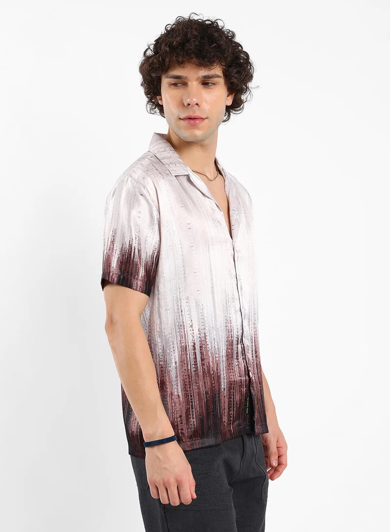 كامبوس سوترا Men's Ivory White & Mocha Brown Earthy Strokes Shirt