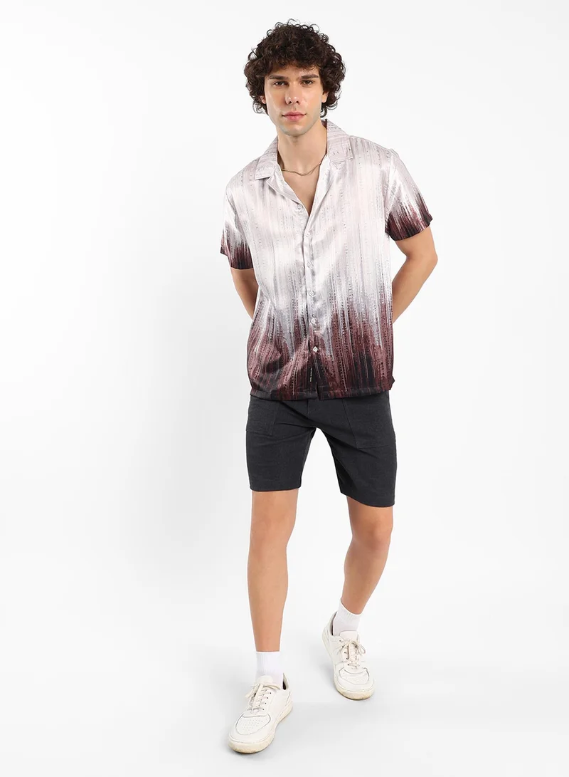 كامبوس سوترا Men's Ivory White & Mocha Brown Earthy Strokes Shirt