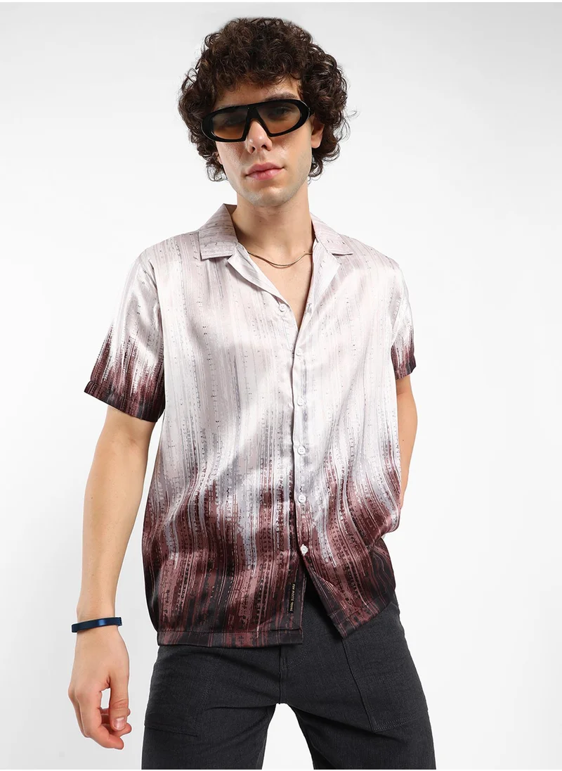 Campus Sutra Men's Ivory White & Mocha Brown Earthy Strokes Shirt
