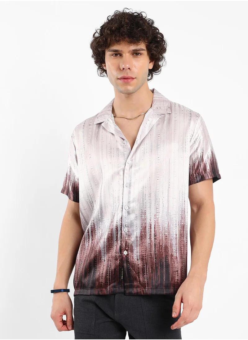 Campus Sutra Men's Ivory White & Mocha Brown Earthy Strokes Shirt