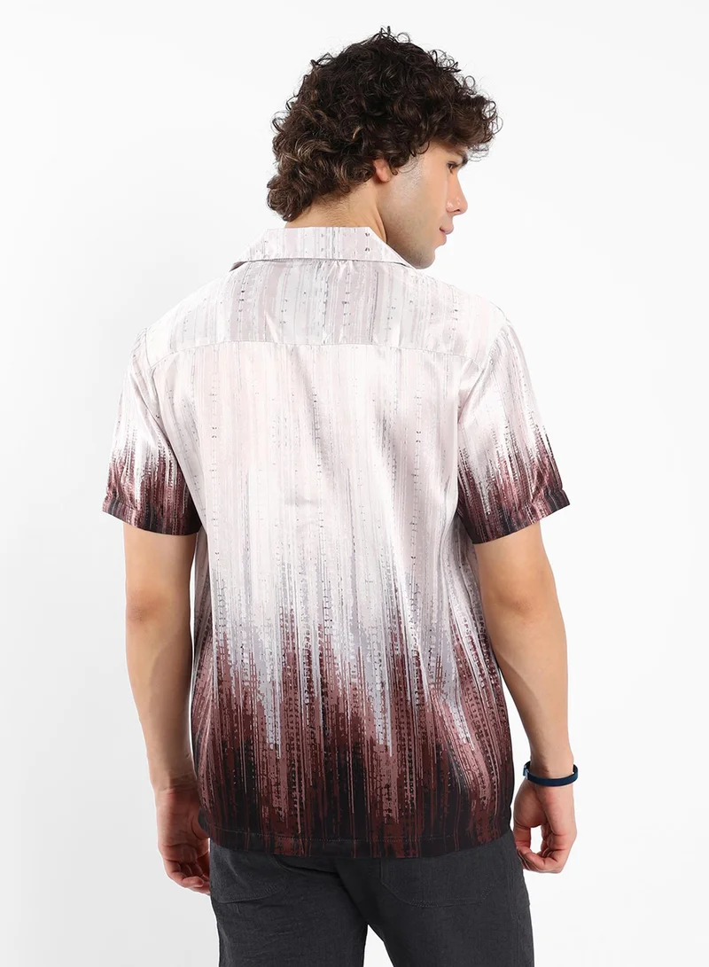 كامبوس سوترا Men's Ivory White & Mocha Brown Earthy Strokes Shirt