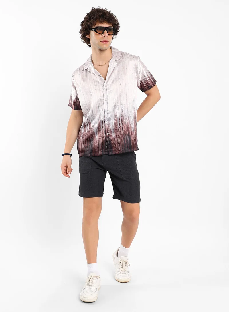 كامبوس سوترا Men's Ivory White & Mocha Brown Earthy Strokes Shirt