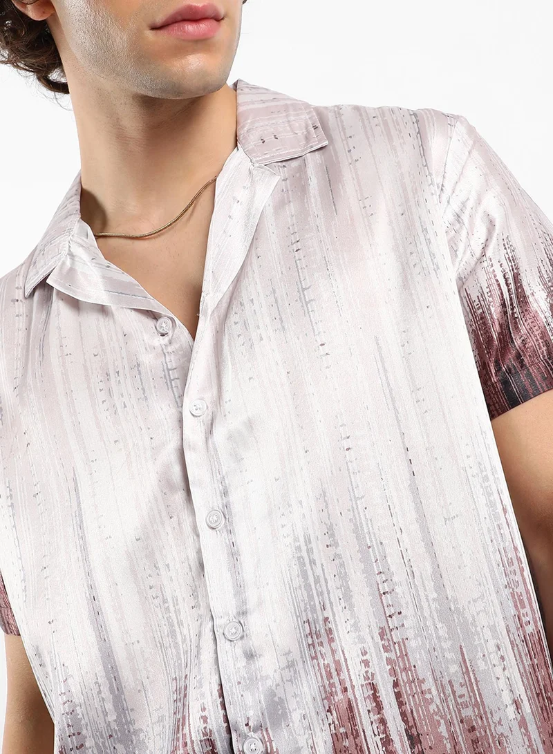 كامبوس سوترا Men's Ivory White & Mocha Brown Earthy Strokes Shirt