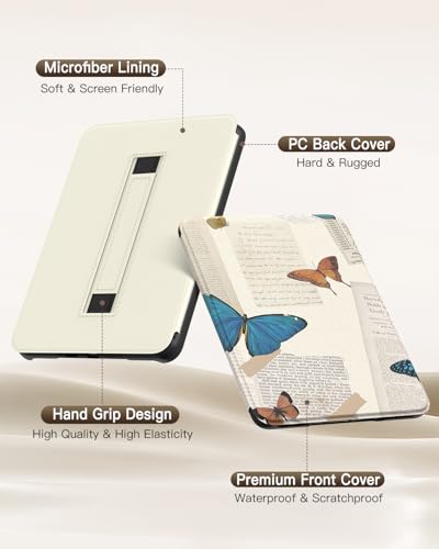 MoKo Case for 7" Ebook Reader(12th Gen 2024) and Colorsoft Signature Edition 2024, Lightweight Shell Cover with Hand Strap Auto Wake/Sleep, Not fit Kobo Aura 2/Remarkable, Vintage Butterfly - Image 5