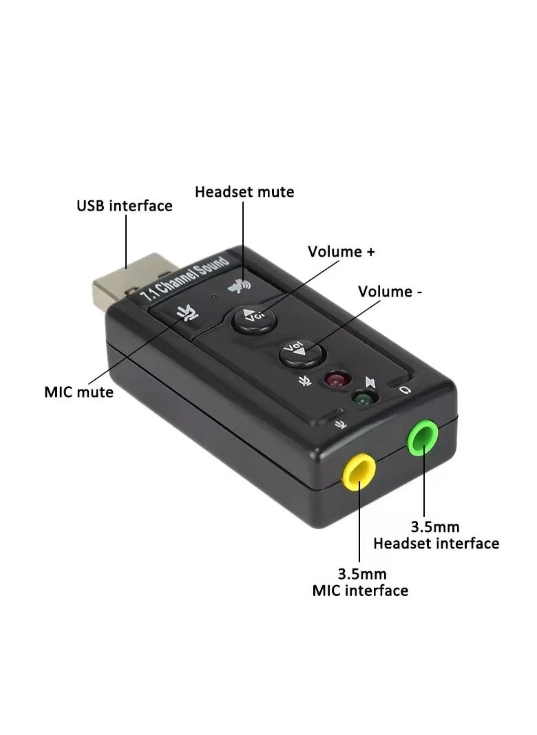 ماركة غير محددة كرت صوت USB افتراضي 7.1 – محول صوت خارجي للكمبيوتر واللابتوب – يدعم ميكروفون وسماعة  - Image 3