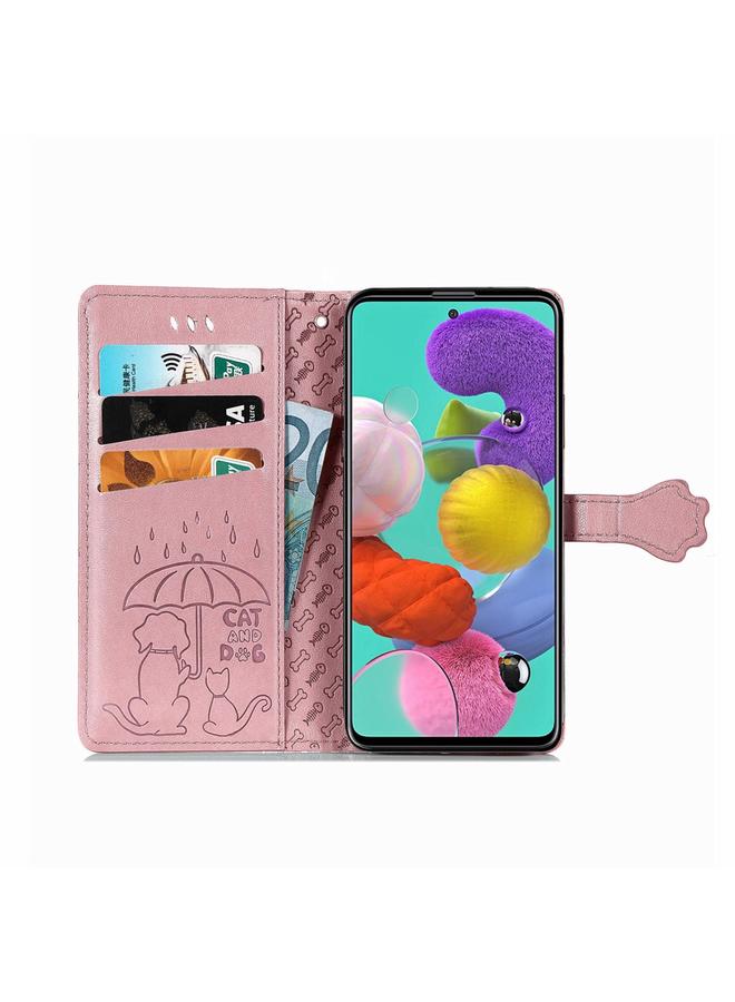 اس-توب جراب لهاتف Galaxy A71 من الجلد المنقوش بشكل قطة وكلب لطيف مع حامل / فتحة بطاقة / محفظة / حبل - Image 3