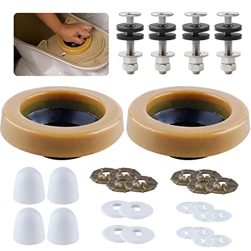 iFealClear 2 Sets Toilet Wax Ring Kit with Bolts, PE Flange and Extra Retainers, Thick Wax Ring Gasket for Toilet Bowl, Washers Bolt Caps Gasket Use for Most Toilets- Gas, Odor and Watertight Seal - Image 1