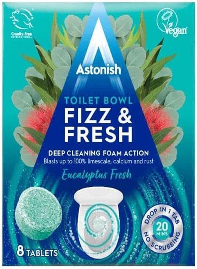 Astonish Toilet Bowl Fizz & Fresh Deep Cleaning Foam Action Tabs | 8 Toilet Block Tablets, Eucalyptus Fresh - Image 1
