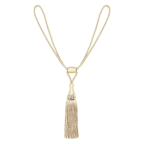 MALOINTEX 2 Pack Curtain Tiebacks Handmade Elegant Curtain Tie Backs Holdbacks with Tassel, Polyester Curtain Tieback for Home Office Hotel Decor - Beige - Image 2