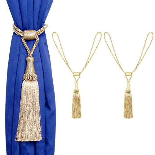 MALOINTEX 2 Pack Curtain Tiebacks Handmade Elegant Curtain Tie Backs Holdbacks with Tassel, Polyester Curtain Tieback for Home Office Hotel Decor - Beige - Image 1
