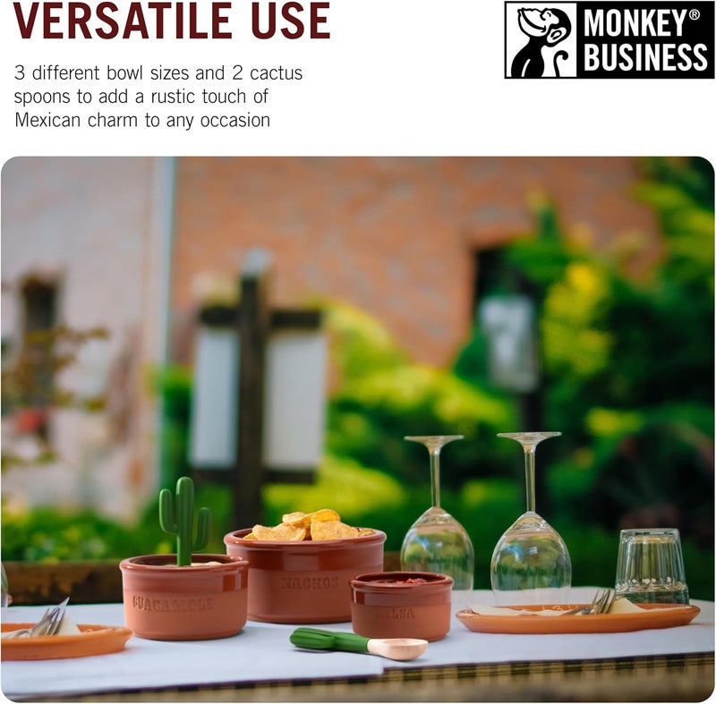 Monkey Business Bowlero Dipping Bowls Set Terracotta Serving Bowls With 3 Dipping Sauce Bowls And 2 Dip Spoons Decorative Mexican Serving Bowl Set For Guacamole Salsa BBQ Soy Sauce Mexican Dips - Image 3