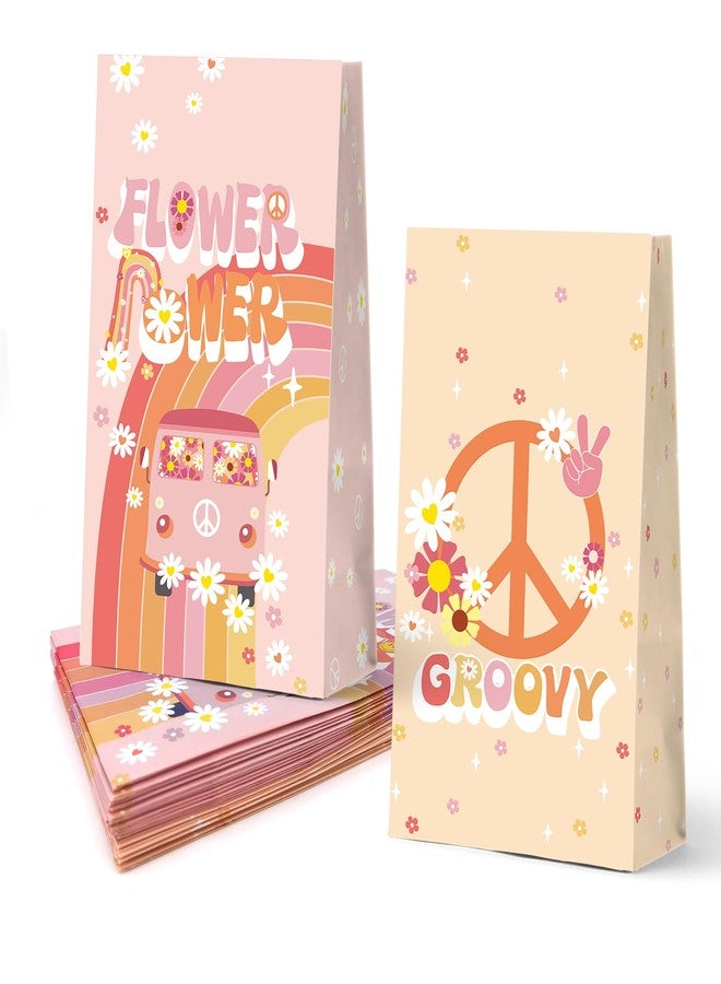 KALEFO 24PCS Groovy Retro Hippie Party Favors Bags Spring Summer Flower Treat Snacks Candy Supplies Gift for Birthday Decorations Pink Daisy Table Decor - Image 1